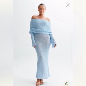 Meshki Light Blue Open-Knit Sweater Dress size M amazing condition